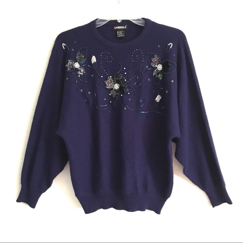 Vintage Y2K Whimsygoth women’s crewneck sequined beaded sweater M